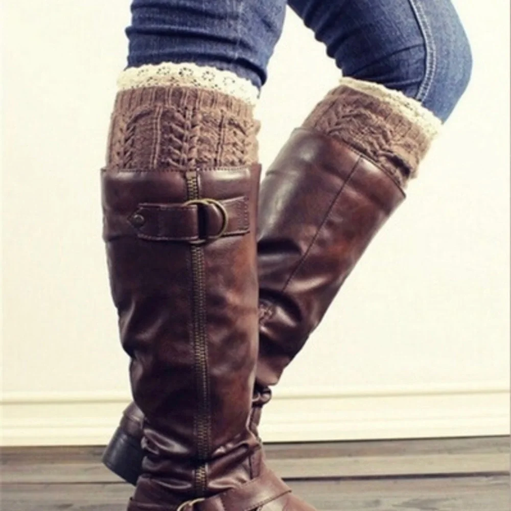 Boot Toppers Boot Cuff Ankle leg warmer - Knitted lace trim